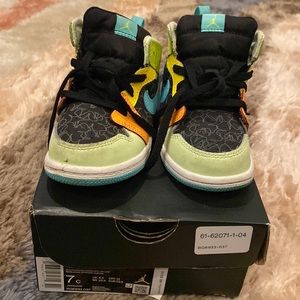 Jordan size 7c black, green, yellow, orange